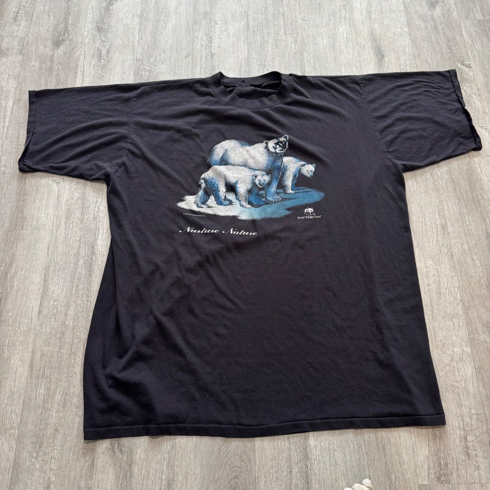 Vintage 1992 World Wildlife Fund WWF Polar Bear T-Shirt Nurture Nature  3XL